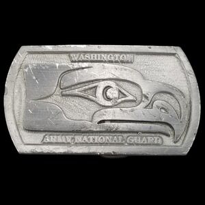 Washington Army National Guard Pewter Belt Buckle Eagle Native American Made USA